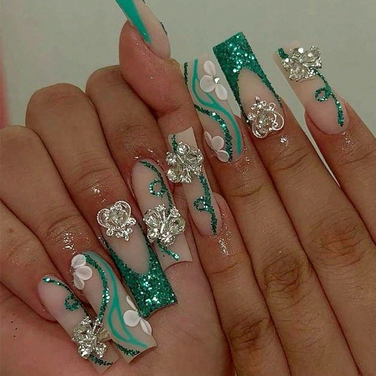 Nail Art Gliter - Uñas postizas de bailarina con pegamento