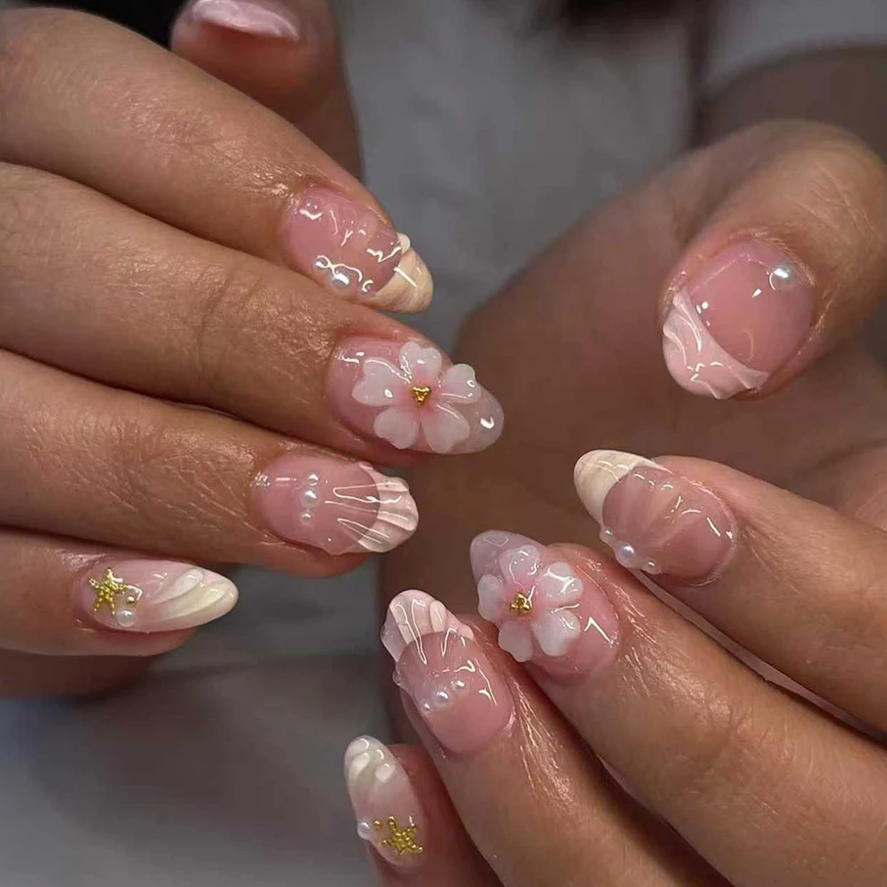 Nail Art Oval - 24 Uñas Postizas Cortas Ovaladas 3D