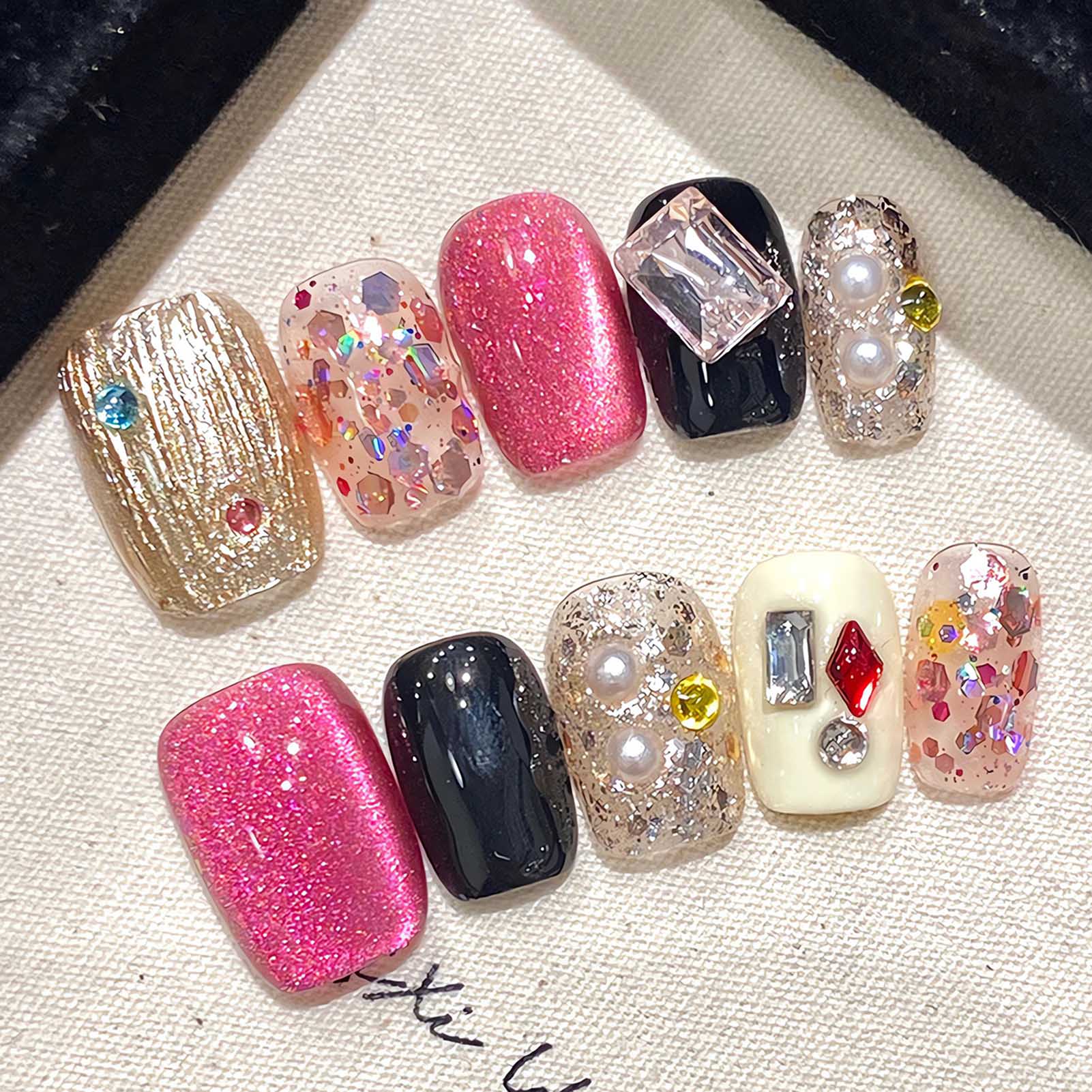 Nail Art Gliter - Uñas postizas hechas a mano, Uñas