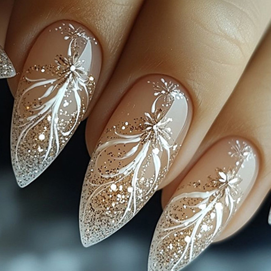Nail Art Gliter - 24 unids/set de uñas postizas cortas