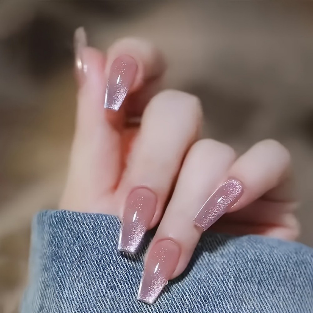Nail Art Gliter - 24 Uñas Postizas Largas con Diseño