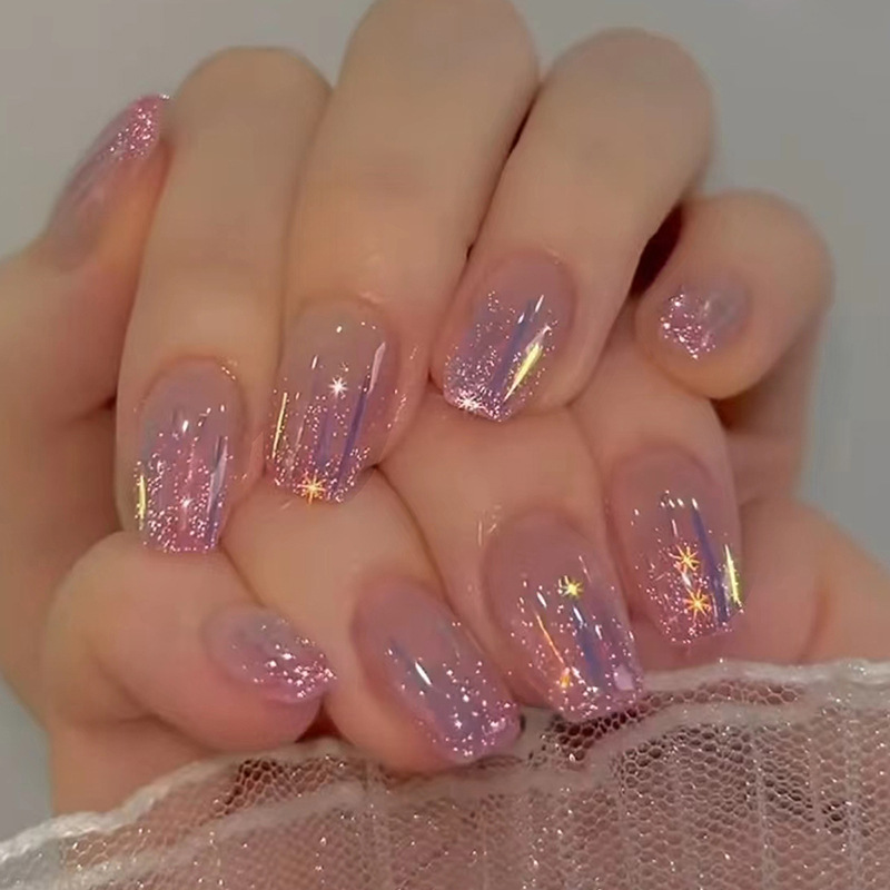 Nail Art Gliter - Uñas postizas cortas para mujeres y