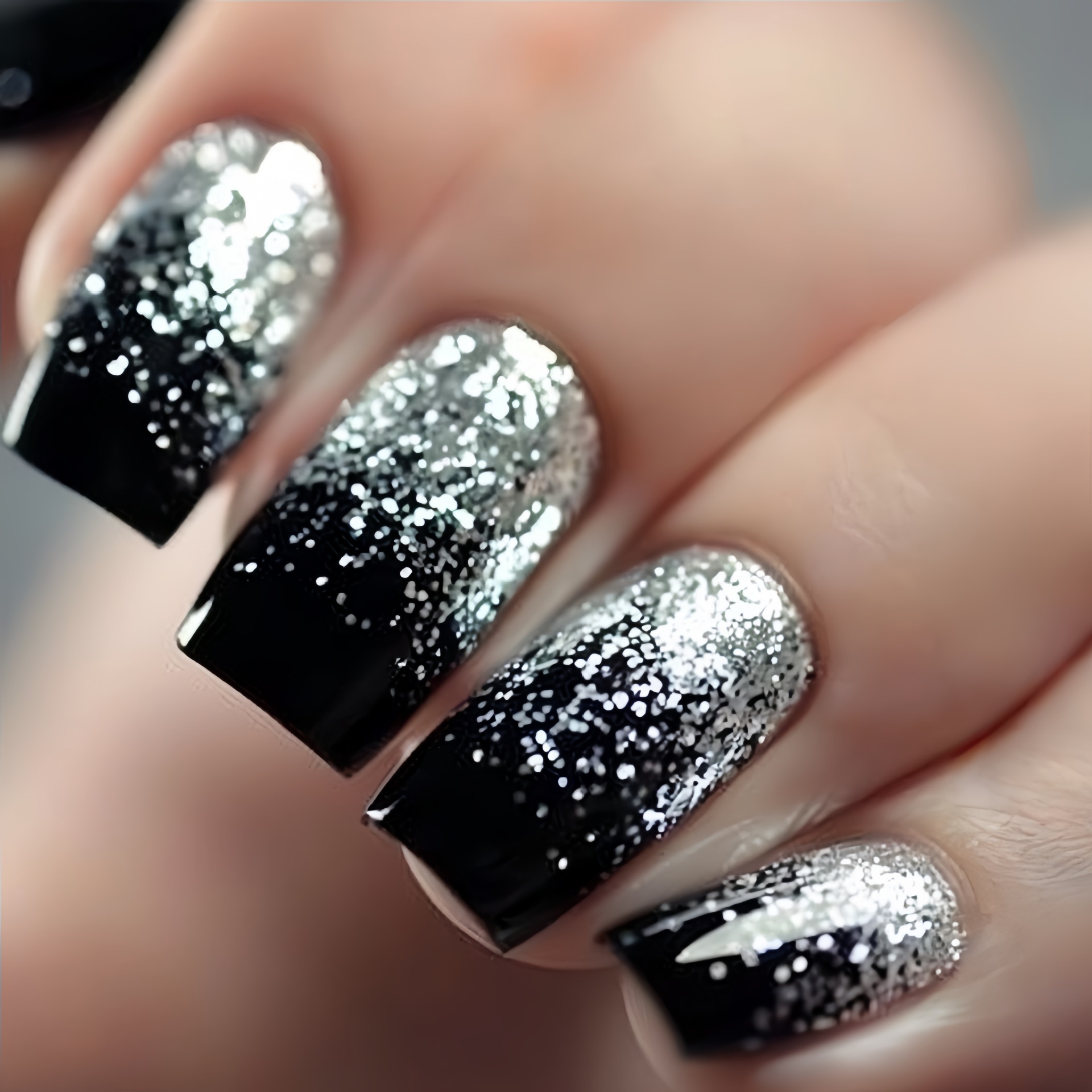 Nail Art Gliter - Uñas postizas medianas cortas, degradado, marrón,