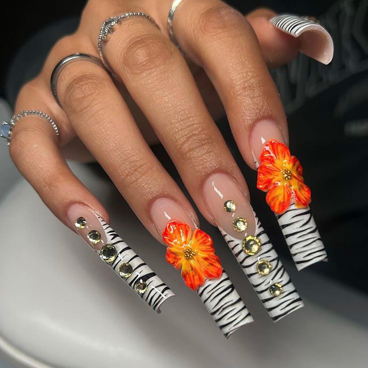 24 Uñas Postizas Largas con Fo - Nail Art Gliter reseña y precio